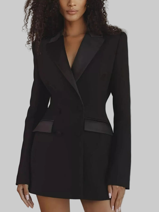 SATIN LAPEL DOUBLE-BREASTED BLAZER The Nichole Collection - Official Site