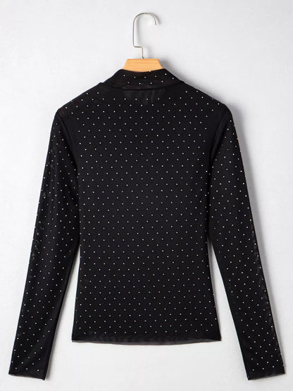 Rhinestone-Embellished Mesh Top The Nichole Collection - Official Site