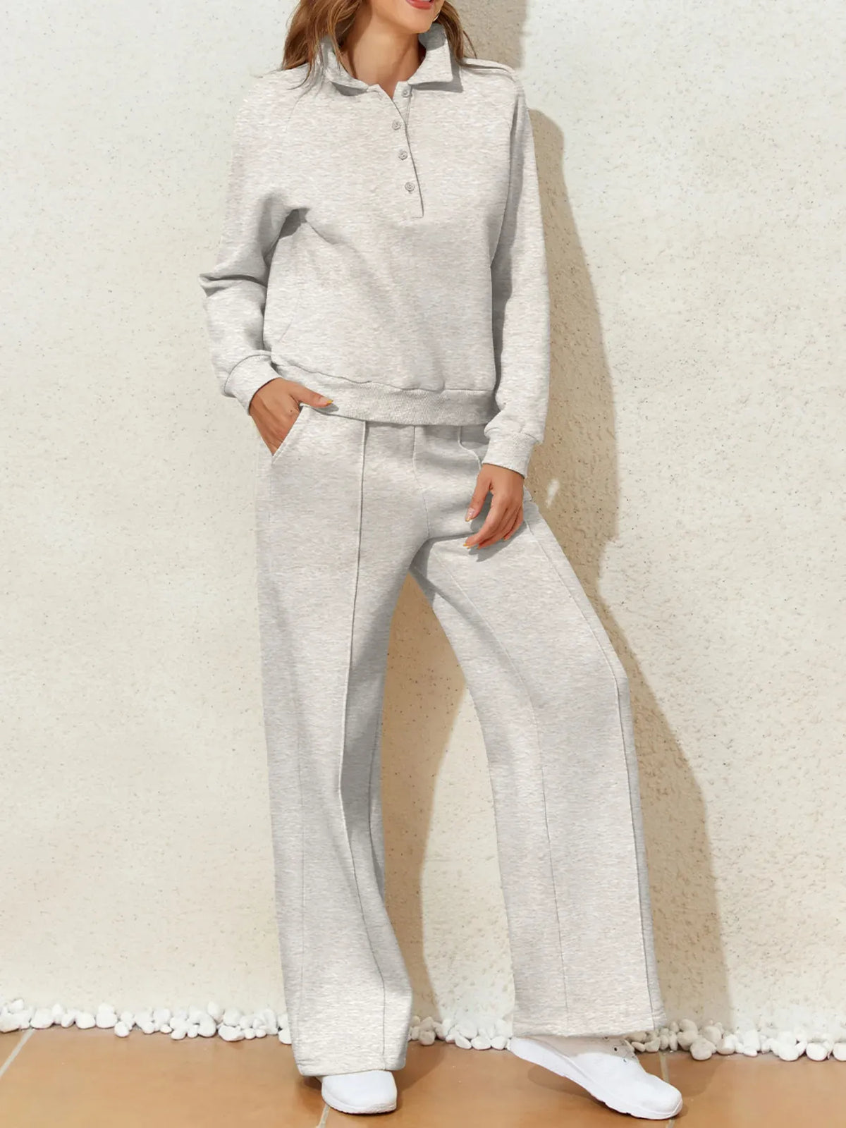 Collared Sweatshirt and High-Waisted Pants Set The Nichole Collection - Official Site