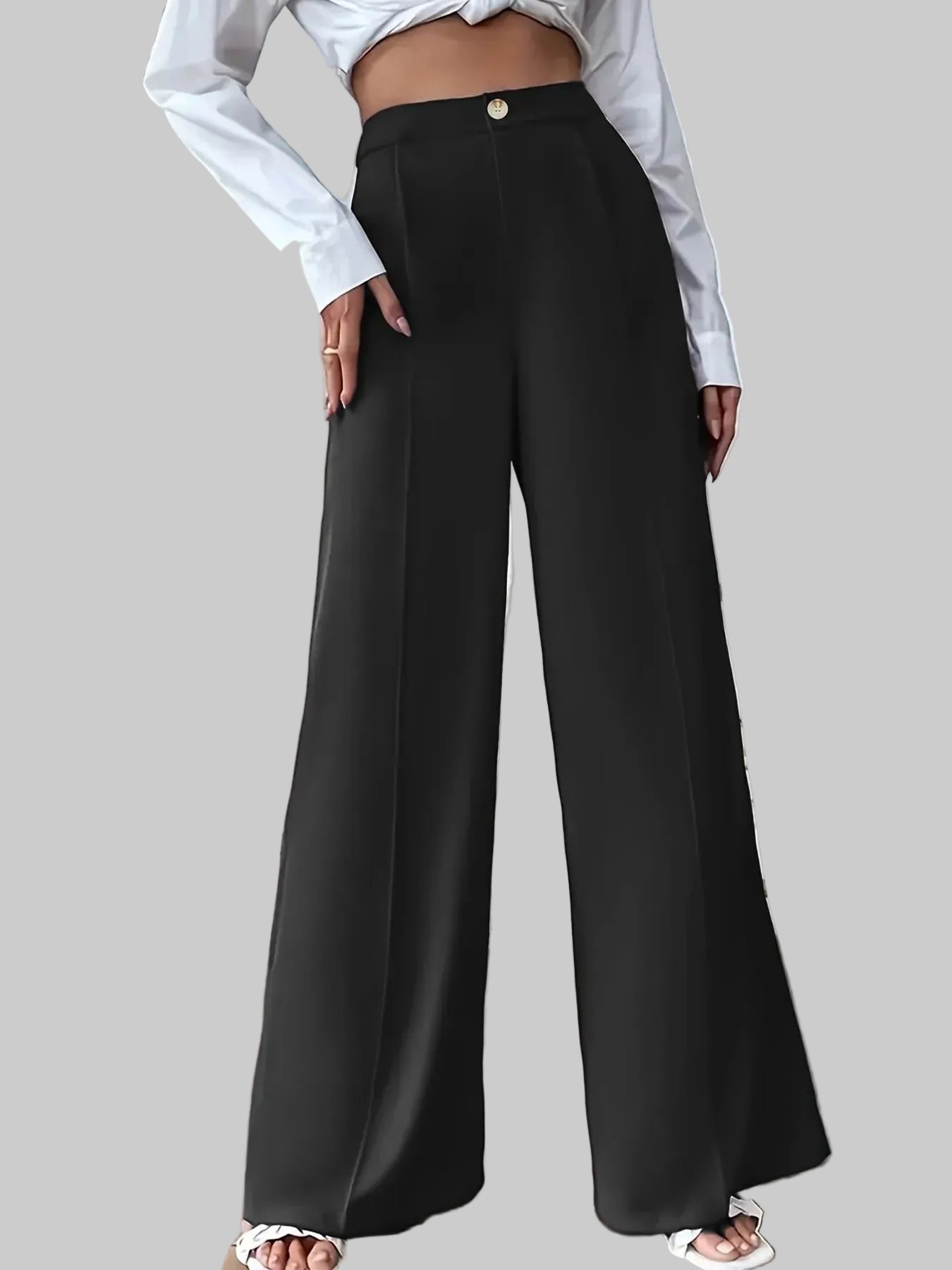 High Waist Wide Leg Trouser Pants with Pockets | The Nichole Collection