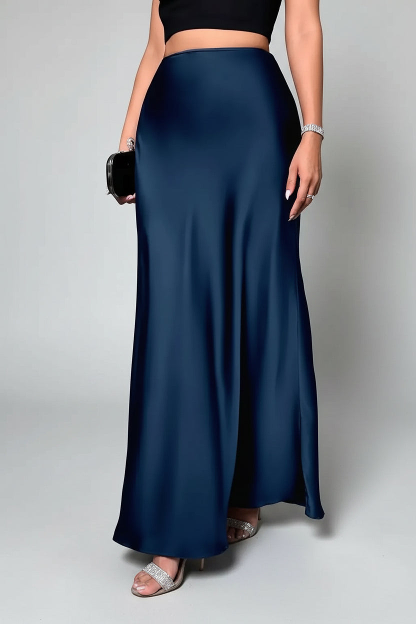 Satin Maxi Skirt with Elastic Waist | The Nichole Collection