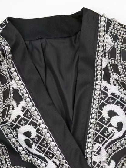 Pearl-Embellished One-Button Blazer The Nichole Collection