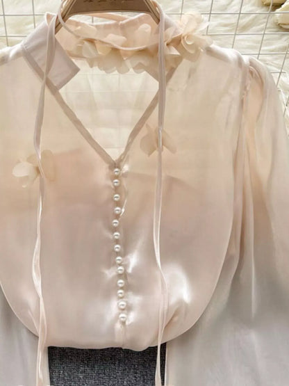 Sheer Floral-Embellished Shirt The Nichole Collection