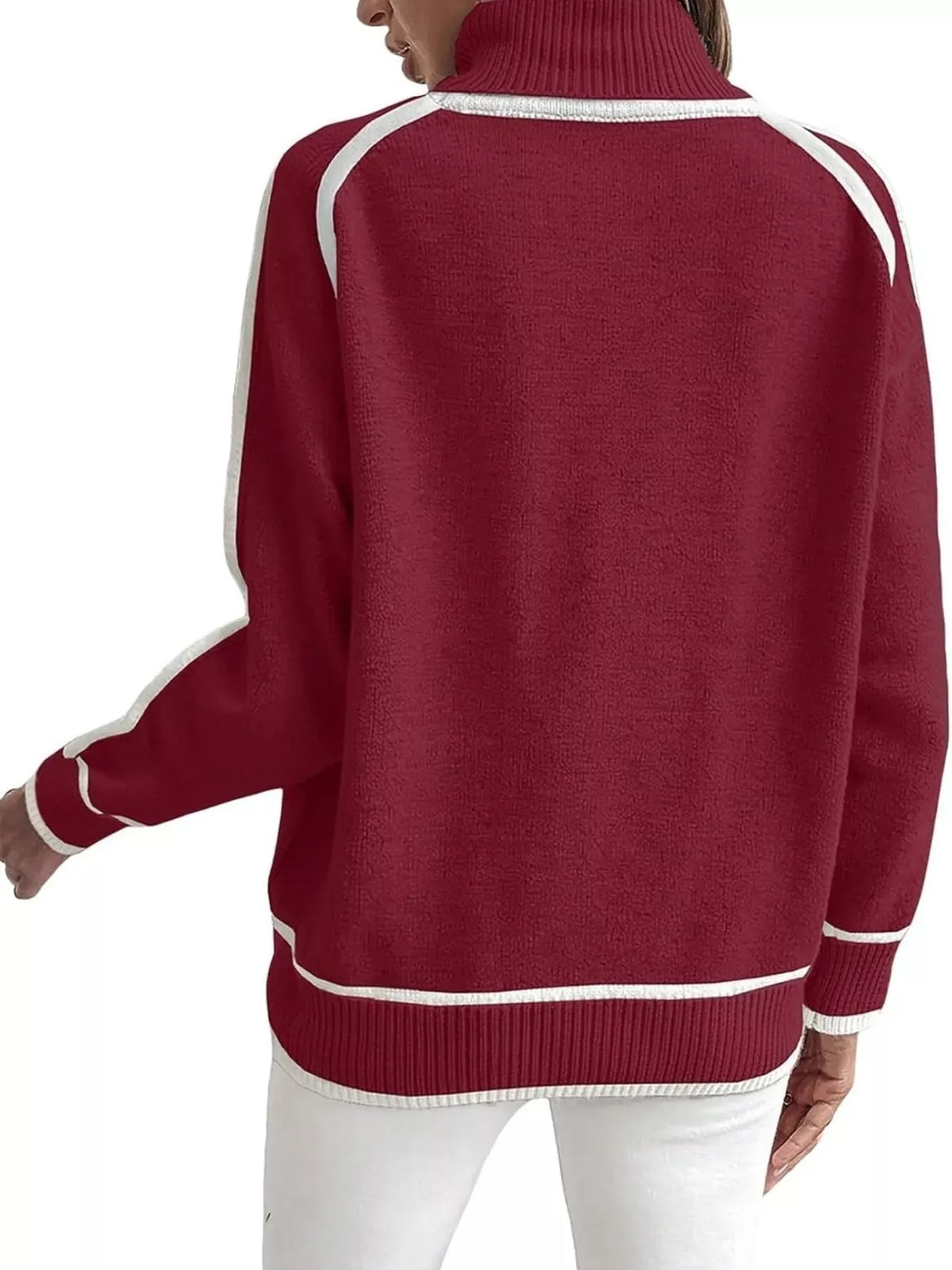 Contrast-Stitch Ribbed-Hem Turtleneck Sweater The Nichole Collection - Official Site