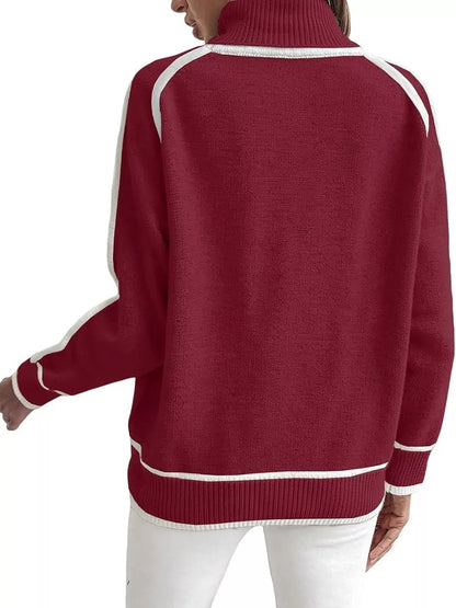 Contrast-Stitch Ribbed-Hem Turtleneck Sweater The Nichole Collection - Official Site