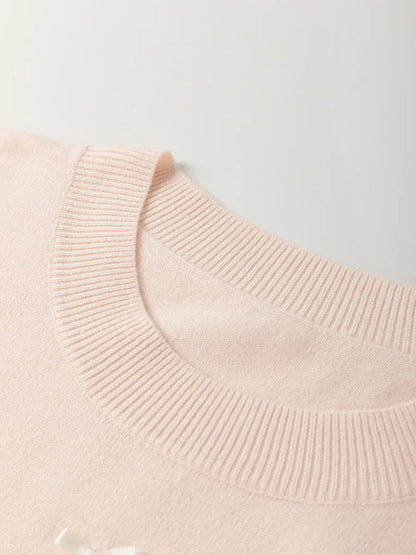 Pearl-Embellished Bow-Detail Short-Sleeve Sweater The Nichole Collection