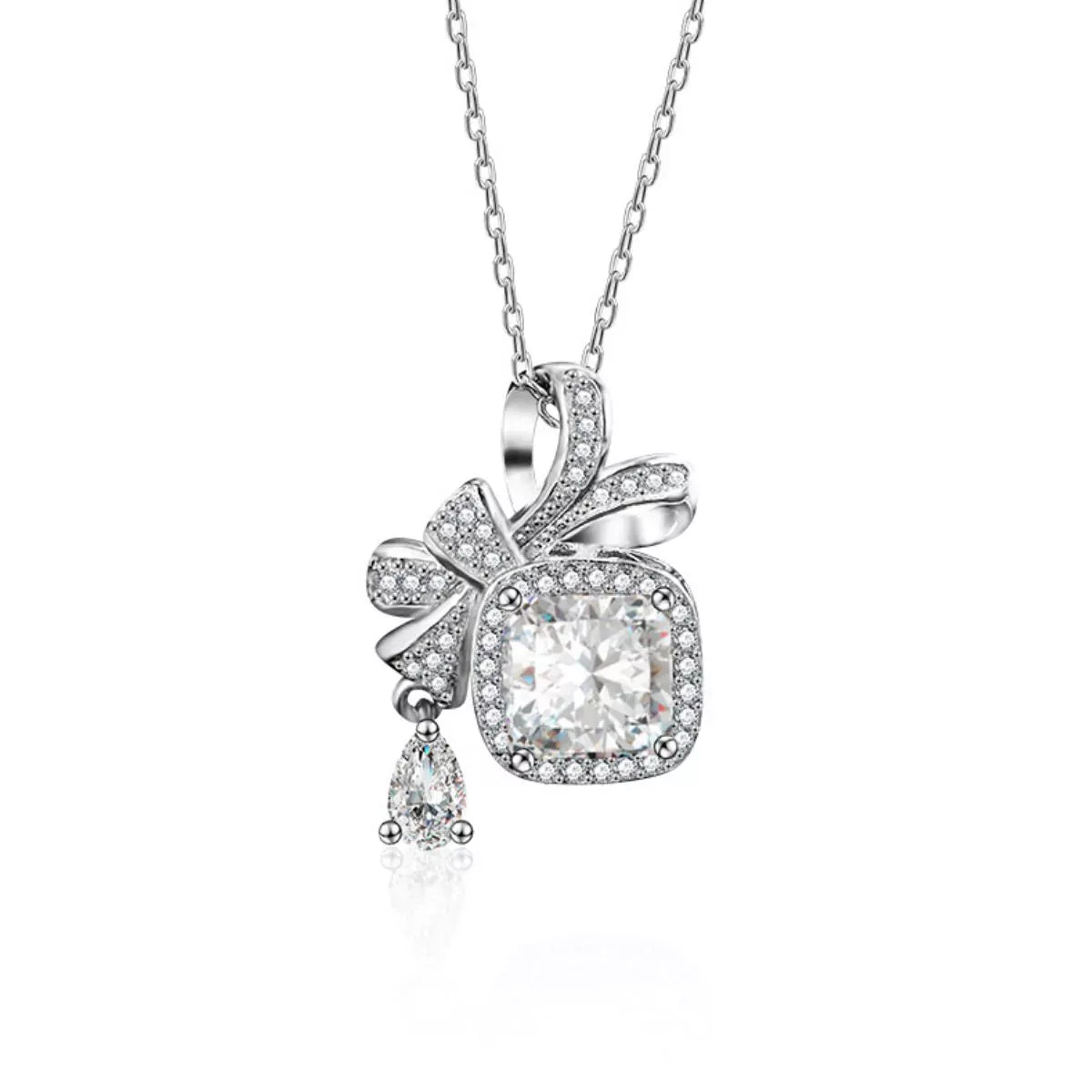 1.5 Carat Moissanite 925 Sterling Silver Bowknot Pendant Necklace Silver / One Size The Nichole Collection