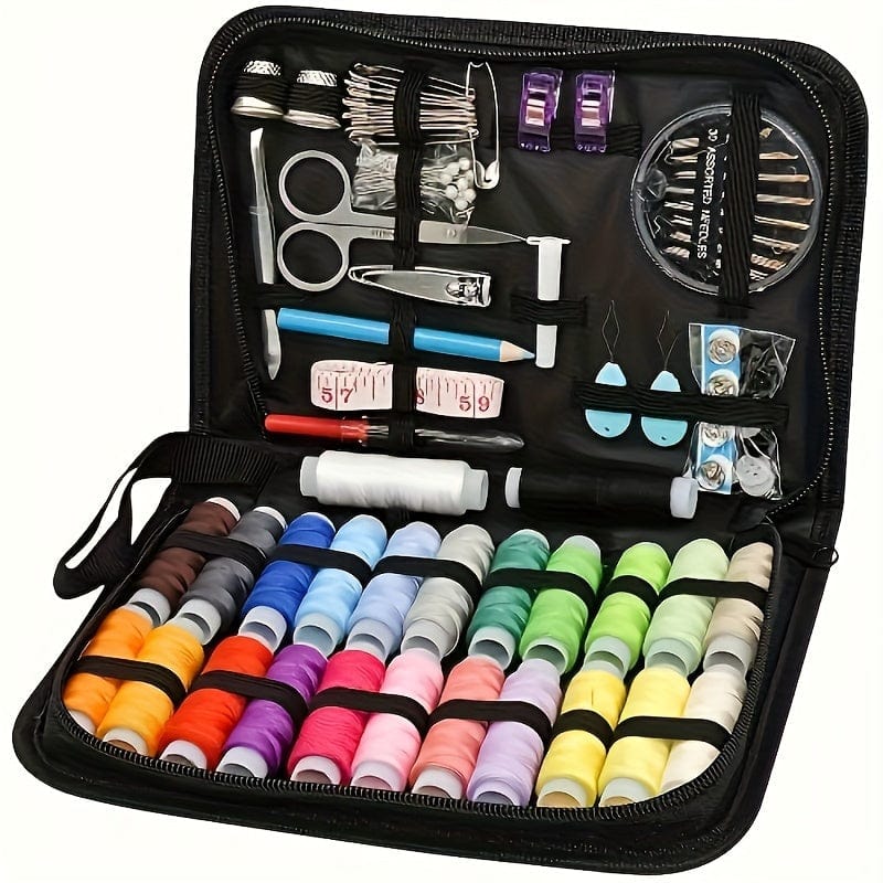 100pcs Sewing Kit with 24-Color Threads – Mini Travel Needle & Thread Kit for Small Repairs Sewing Black The Nichole Collection