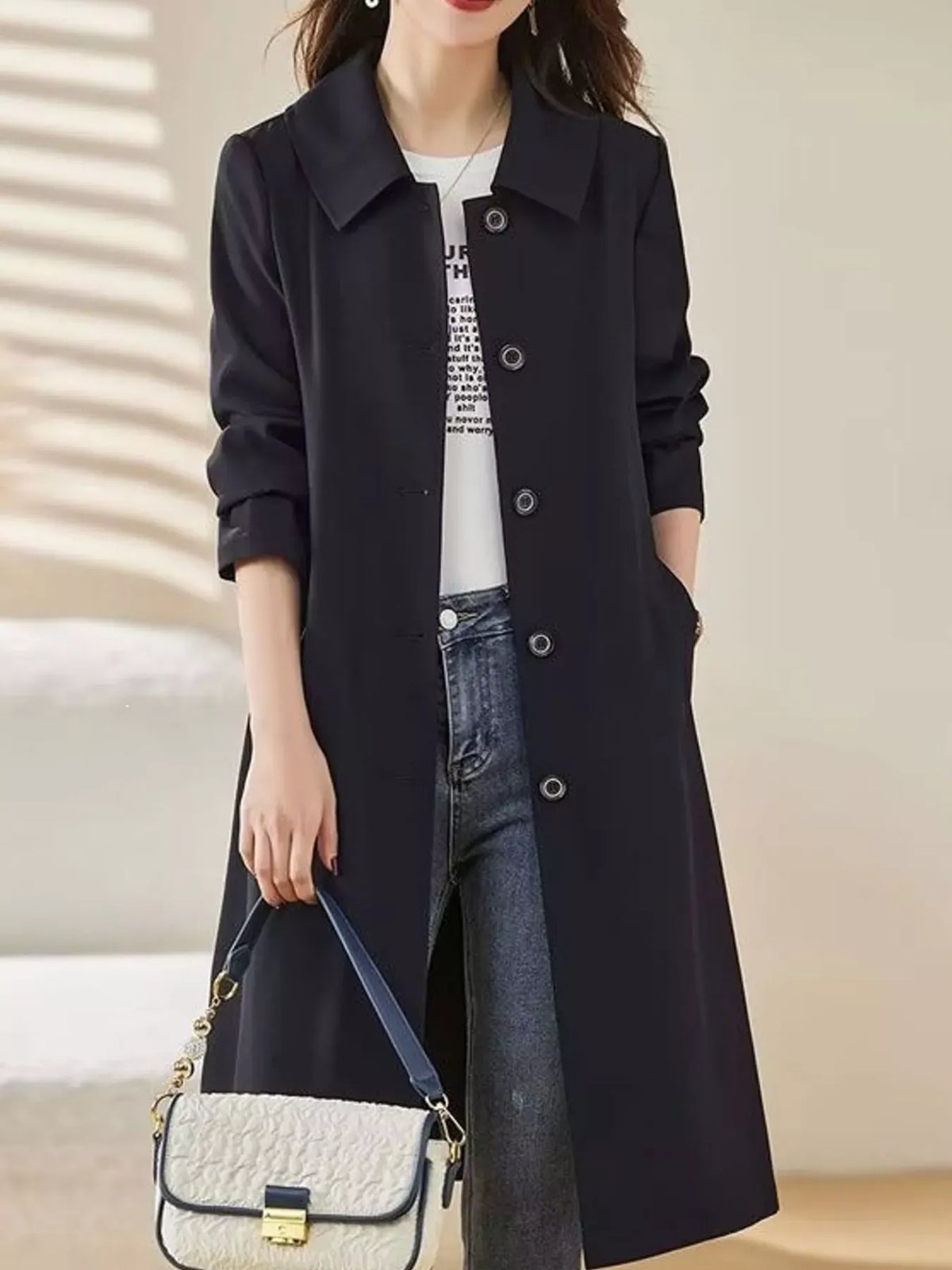 Single-Breasted Button-Front Coat - Camel-Lined / M