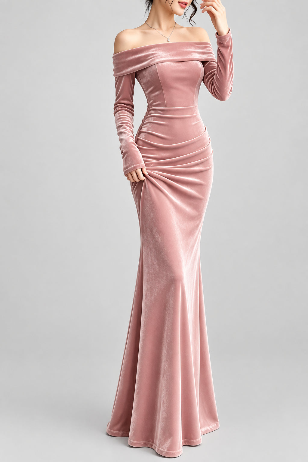 Off-Shoulder Ruched Velvet Mermaid Maxi Dress The Nichole Collection - Official Site