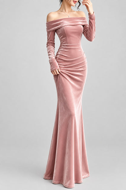 Off-Shoulder Ruched Velvet Mermaid Maxi Dress The Nichole Collection - Official Site