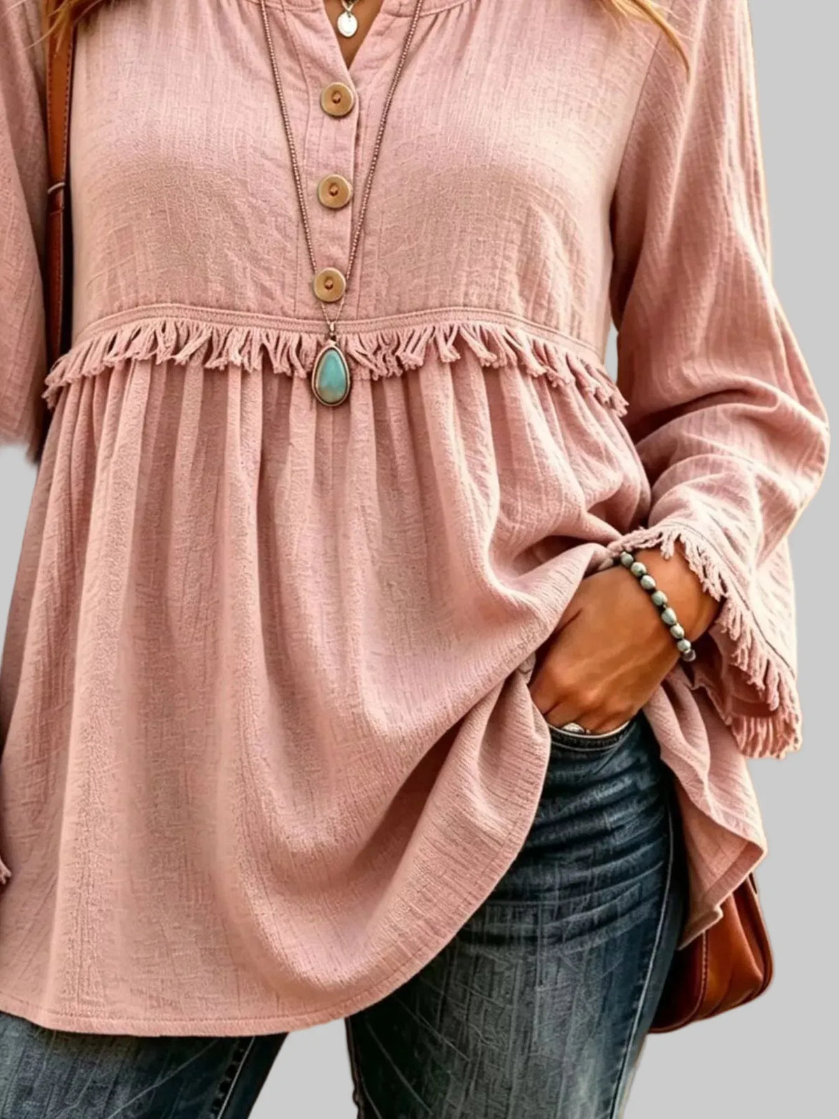 BUTTON-DOWN FRINGE BLOUSE The Nichole Collection - Official Site