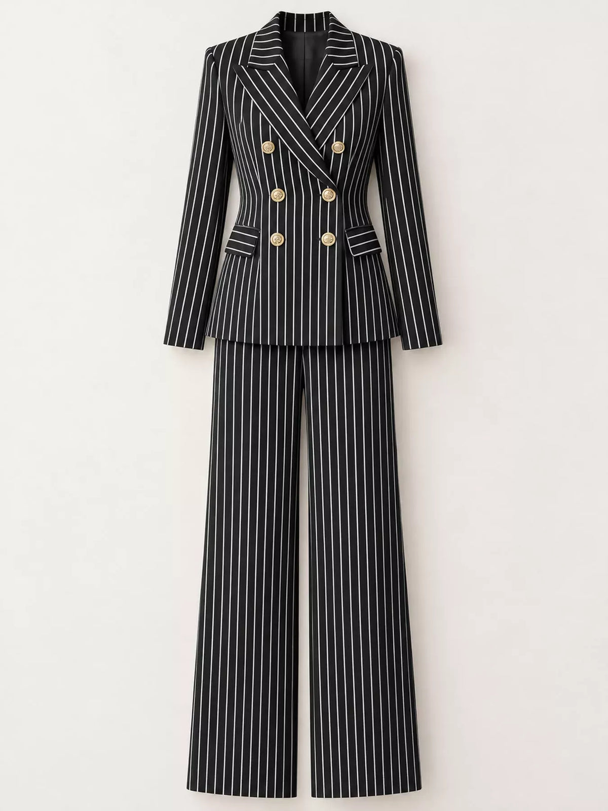 Double-Breasted Pinstripe Blazer and Wide-Leg Pants Set The Nicole Collection