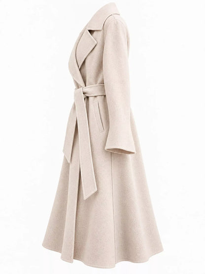 Longline Wool Coat with Waist-Defining Belt The Nichole Collection