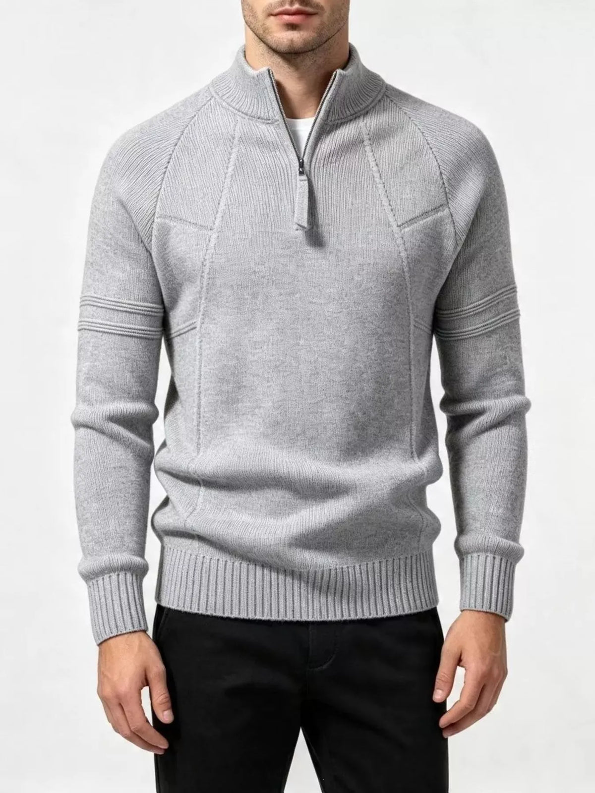 Men's Quarter-Zip Ribbed-Knit Sweater Jonathan M Collection