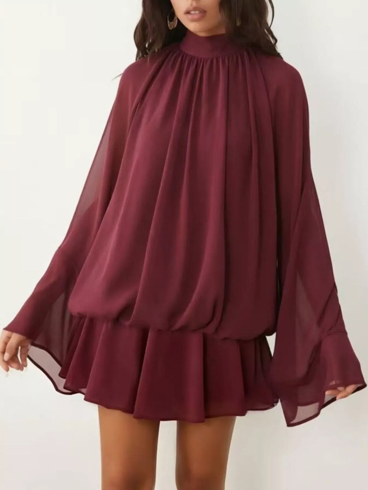 Tie-Back Layered Flare-Sleeve Mini Dress The Nichole Collection - Official Site