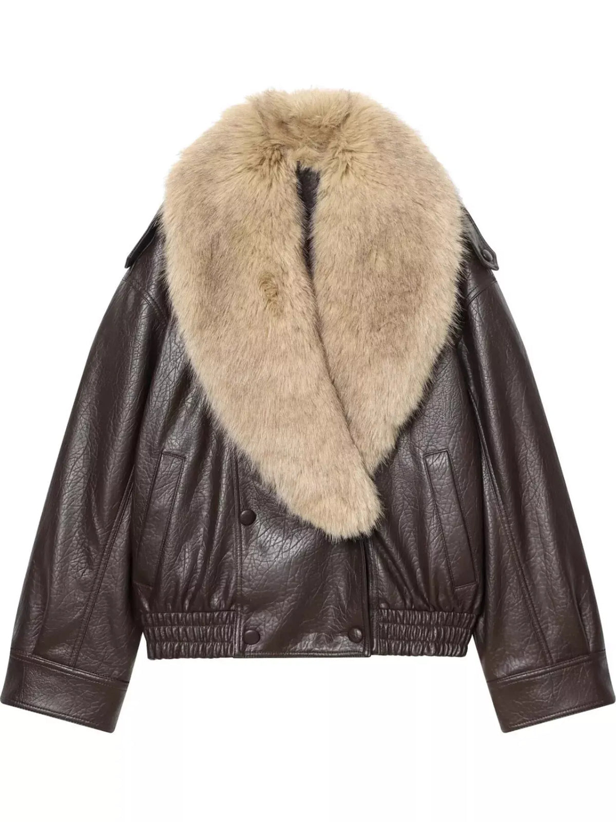 Faux-Fur Collar Vegan Leather Bomber Jacket The Nichole Collection