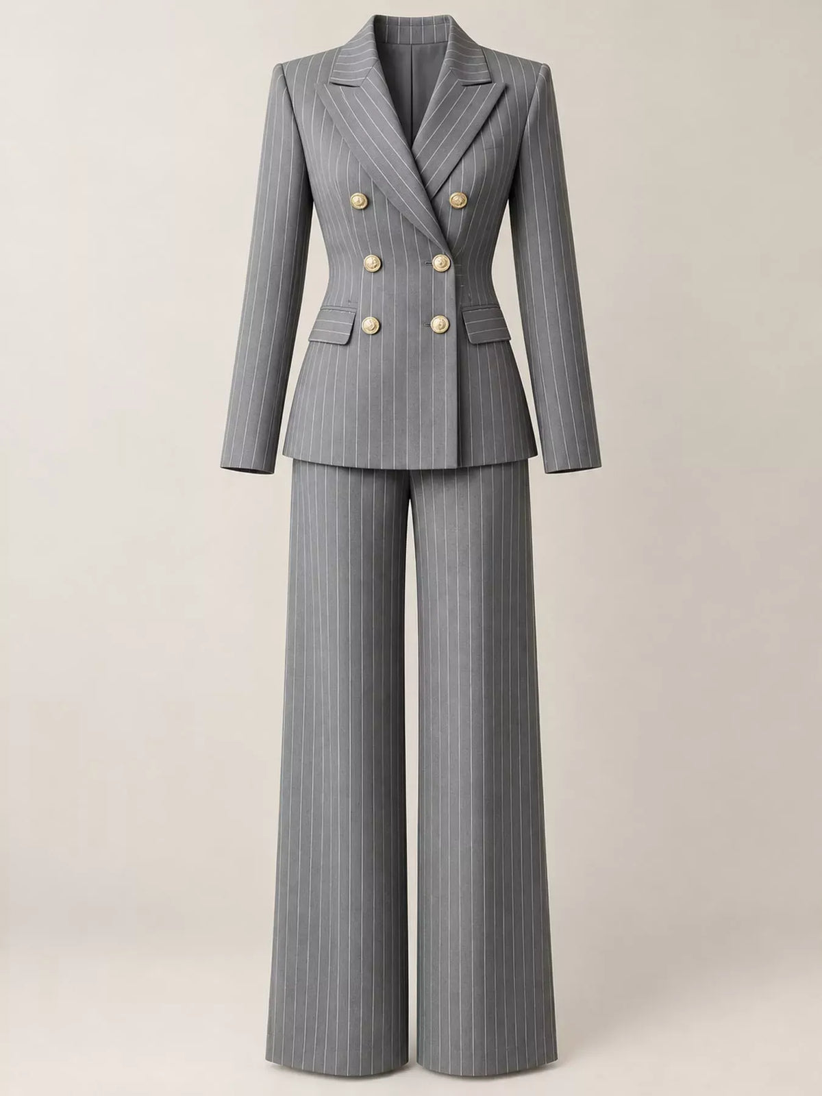 Double-Breasted Pinstripe Blazer and Wide-Leg Pants Set The Nicole Collection