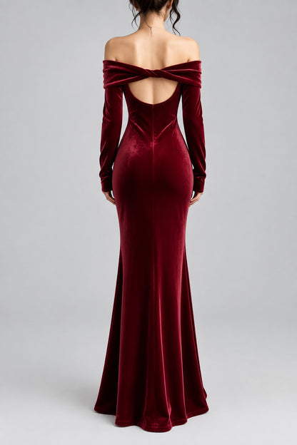 Off-Shoulder Ruched Velvet Mermaid Maxi Dress The Nichole Collection - Official Site