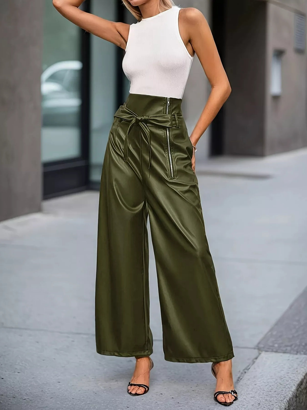 BELTED FAUX LEATHER WIDE-LEG PANTS The Nichole Collection - Official Site