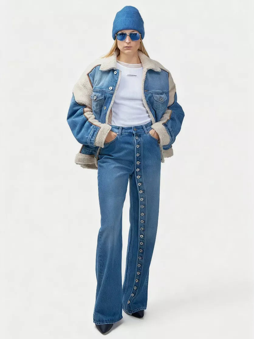 High-Waisted Asymmetric Button-Detail Wide-Leg Jeans The Nichole Collection - Official Site