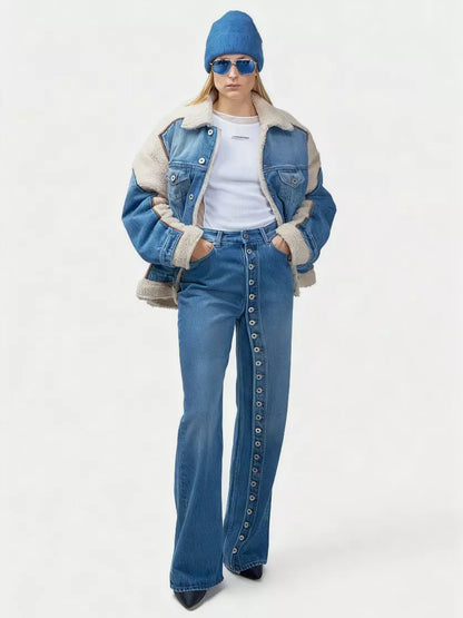 High-Waisted Asymmetric Button-Detail Wide-Leg Jeans The Nichole Collection - Official Site