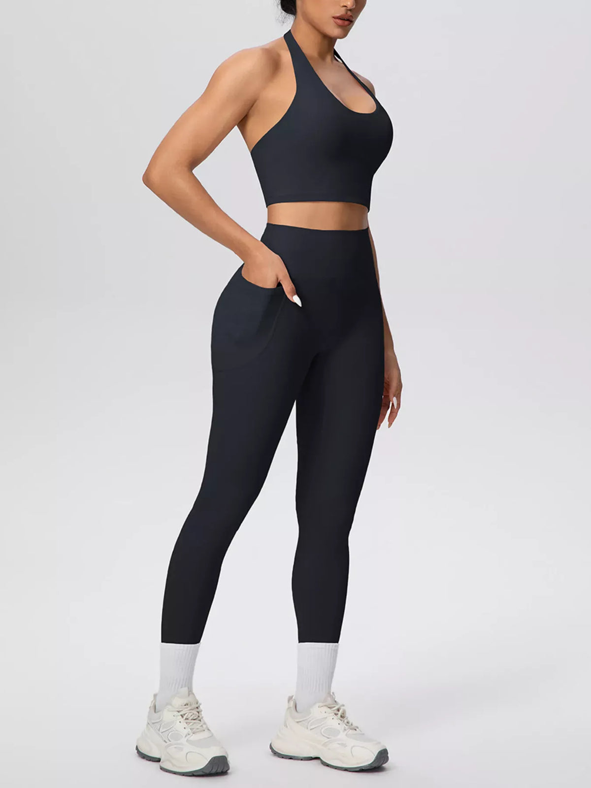 Halter-Neck Crop Top and High-Waisted Leggings Active Set The Nichole Collection - Official Site