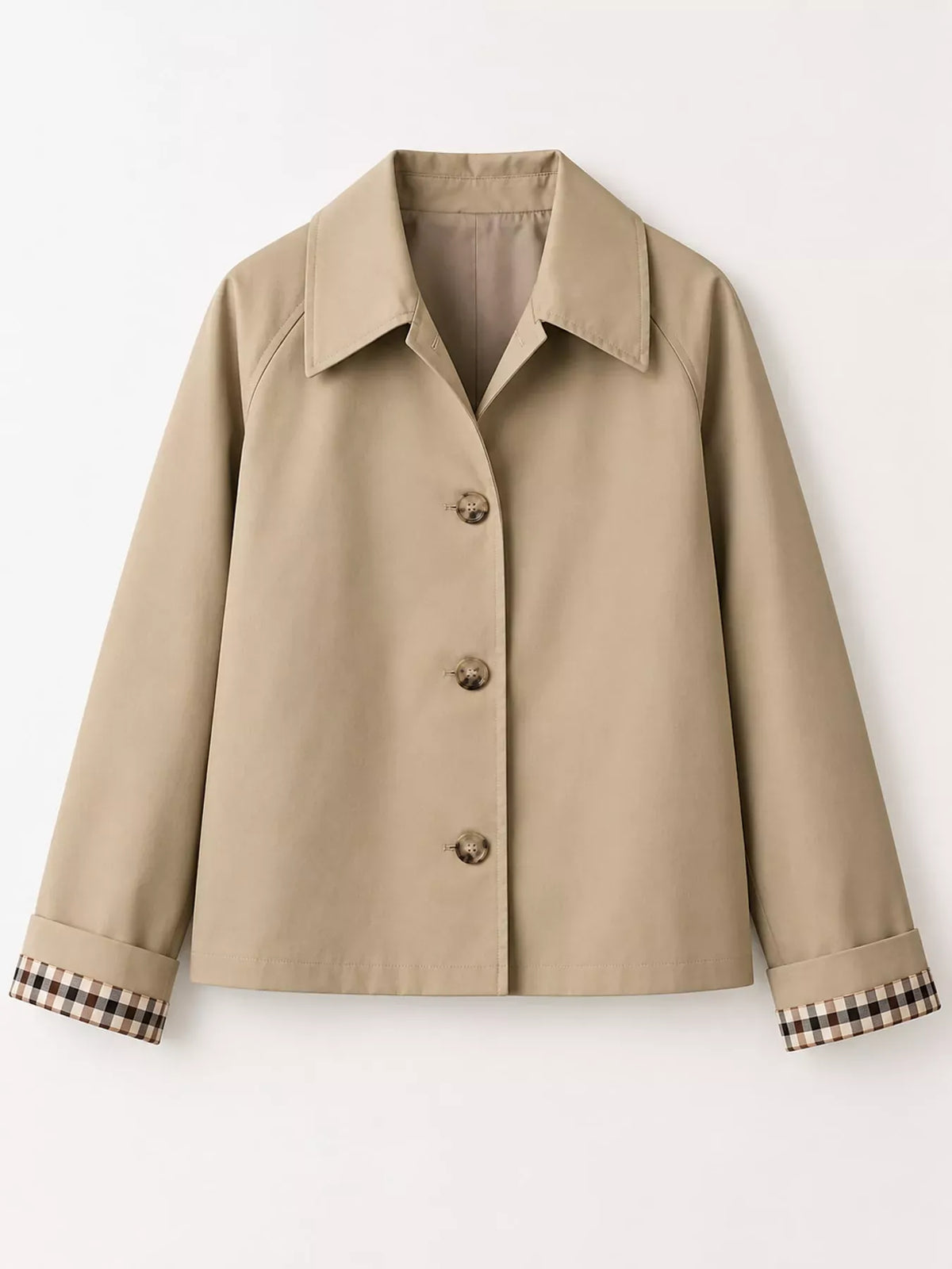 Plaid-Cuff Cropped Trench Jacket The Nichole Collection
