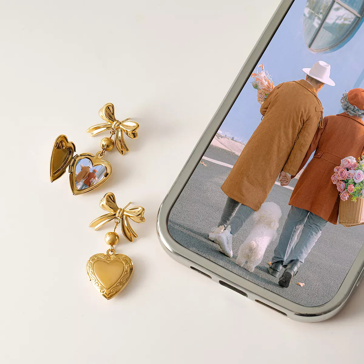 18K Gold-Plated Bow Heart Drop Earrings Gold / One Size The Nichole Collection