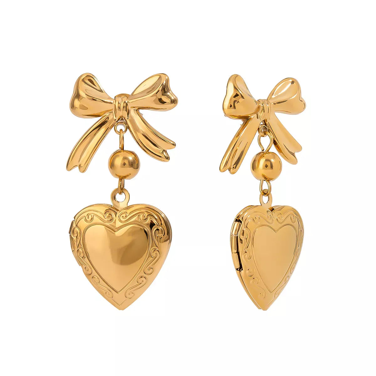 18K Gold-Plated Bow Heart Drop Earrings Gold / One Size The Nichole Collection