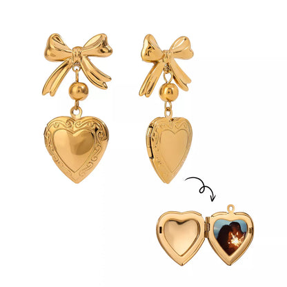 18K Gold-Plated Bow Heart Drop Earrings Gold / One Size The Nichole Collection