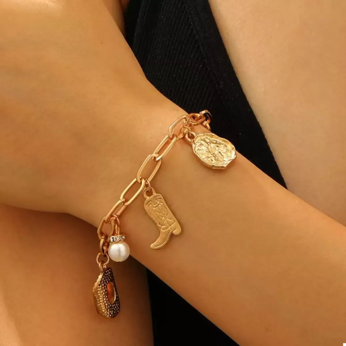 18K Gold-Plated Charm Necklace and Bracelet Jewelry Set Gold / onesize The Nichole Collection