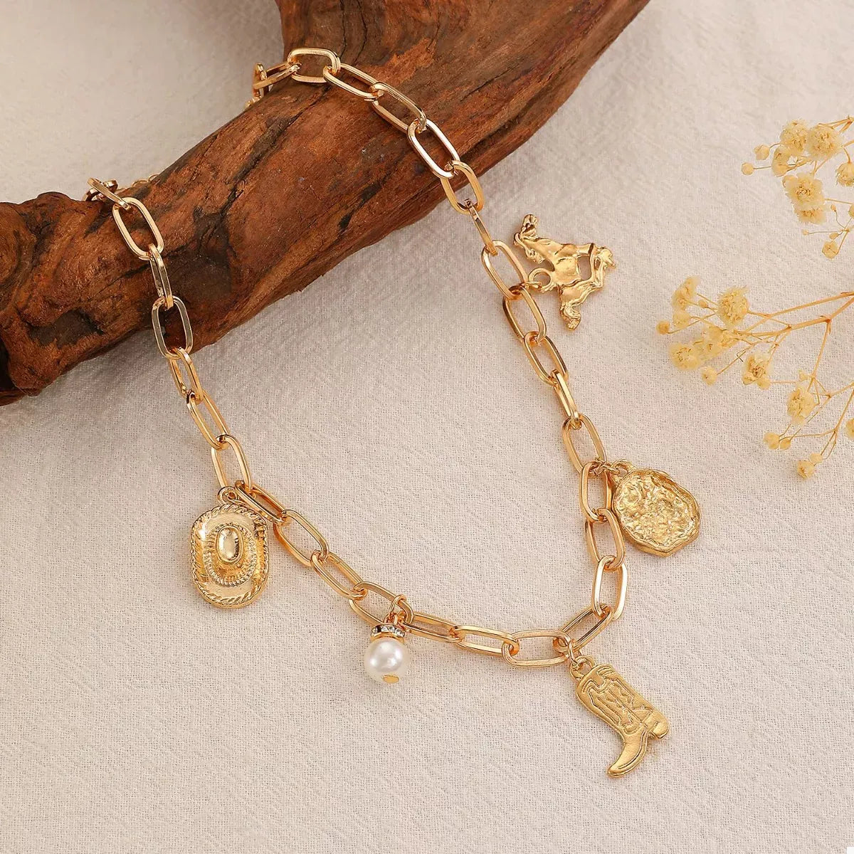 18K Gold-Plated Charm Necklace and Bracelet Jewelry Set Gold / onesize The Nichole Collection