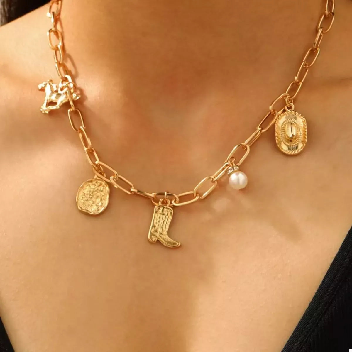 18K Gold-Plated Charm Necklace and Bracelet Jewelry Set Gold / onesize The Nichole Collection