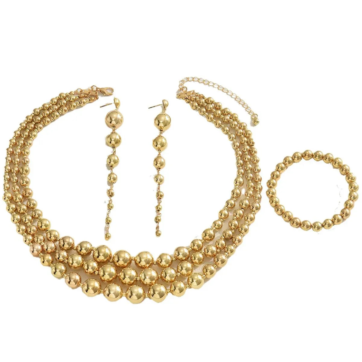 18K Stainless Steel Beaded Multi-Layered Necklace Bracelet Earrings Jewelry Set The Nichole Collection