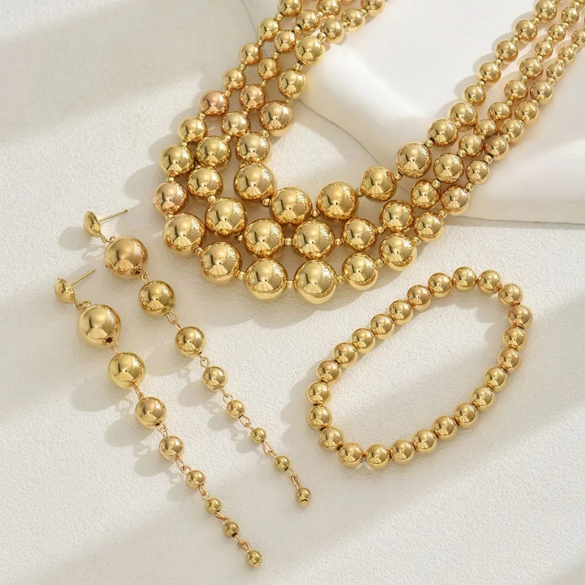 18K Stainless Steel Beaded Multi-Layered Necklace Bracelet Earrings Jewelry Set The Nichole Collection