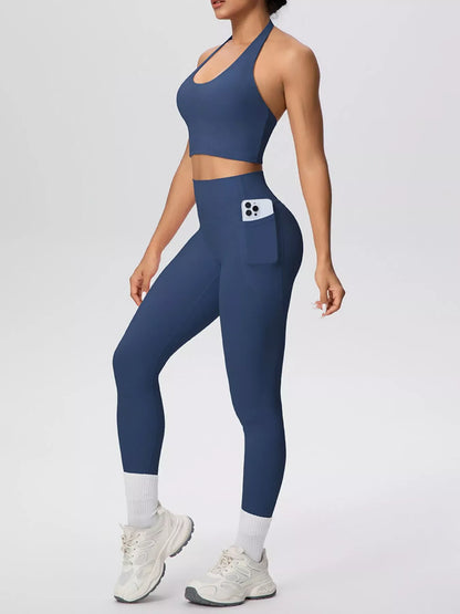 Halter-Neck Crop Top and High-Waisted Leggings Active Set The Nichole Collection - Official Site