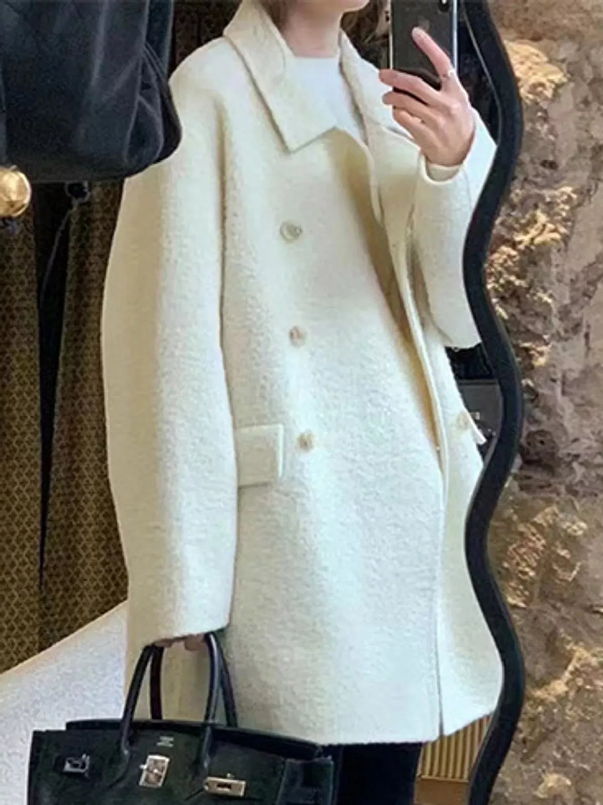 Funnel-Neck Cashmere-Wool Double-Breasted Peacoat The Nichole Collection