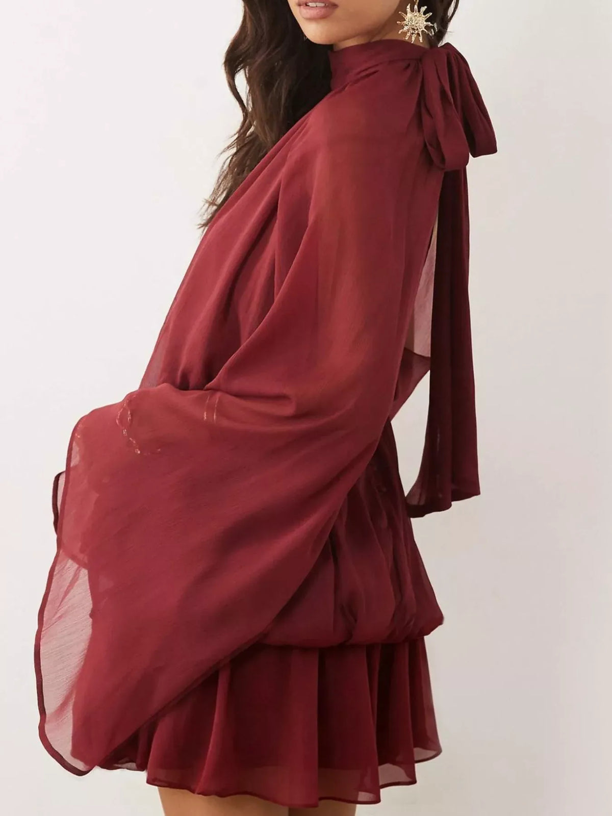 Tie-Back Layered Flare-Sleeve Mini Dress The Nichole Collection - Official Site
