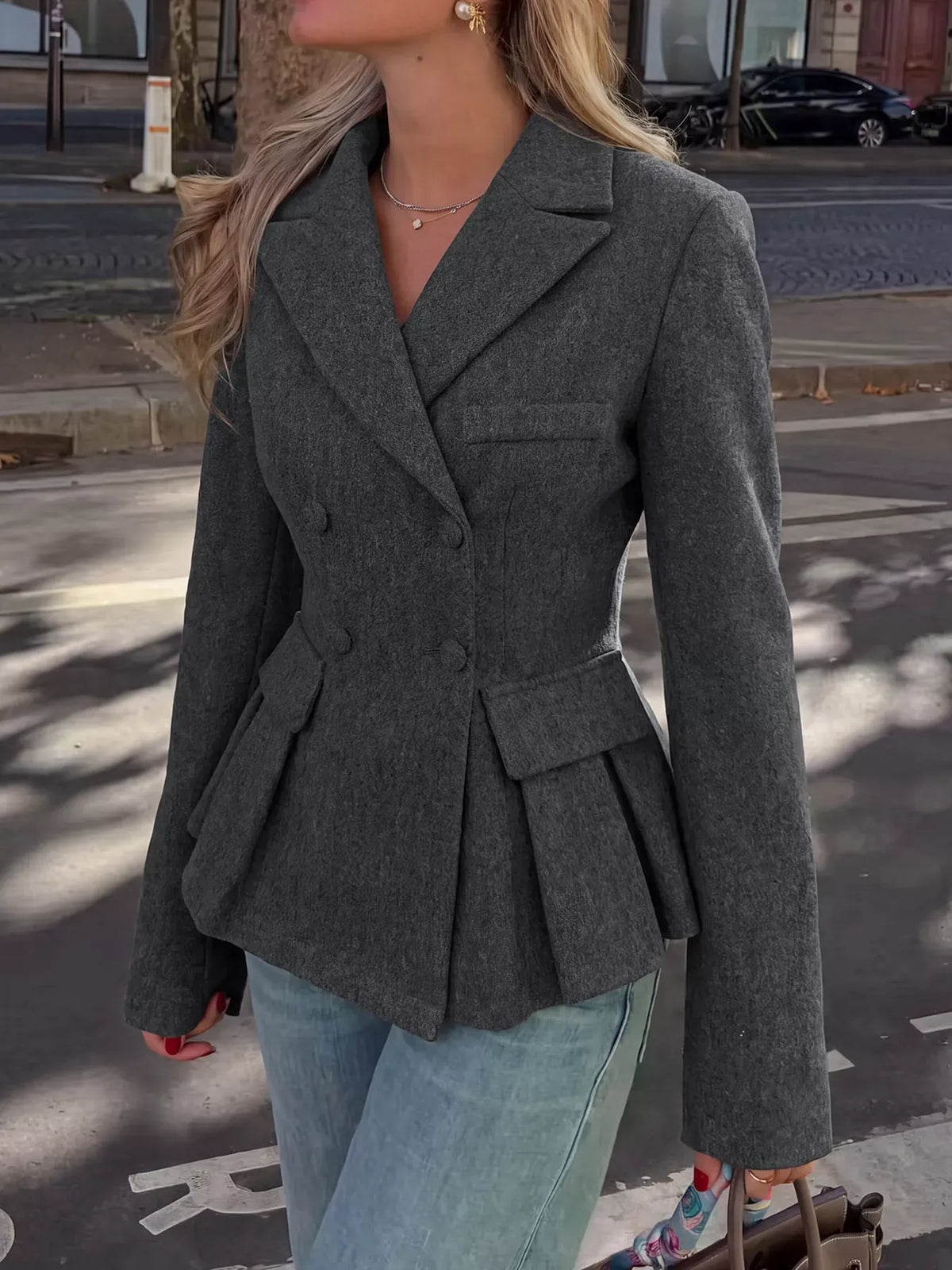 Double-Breasted Peplum Blazer The Nichole Collection