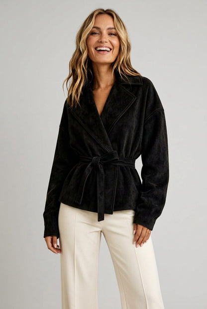 Tie-Waist Lapel Collar Jacket The Nichole Collection