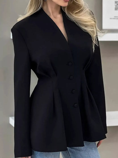 V-Neck Pleated Waist Slim-Fit Blazer The Nicole Collection