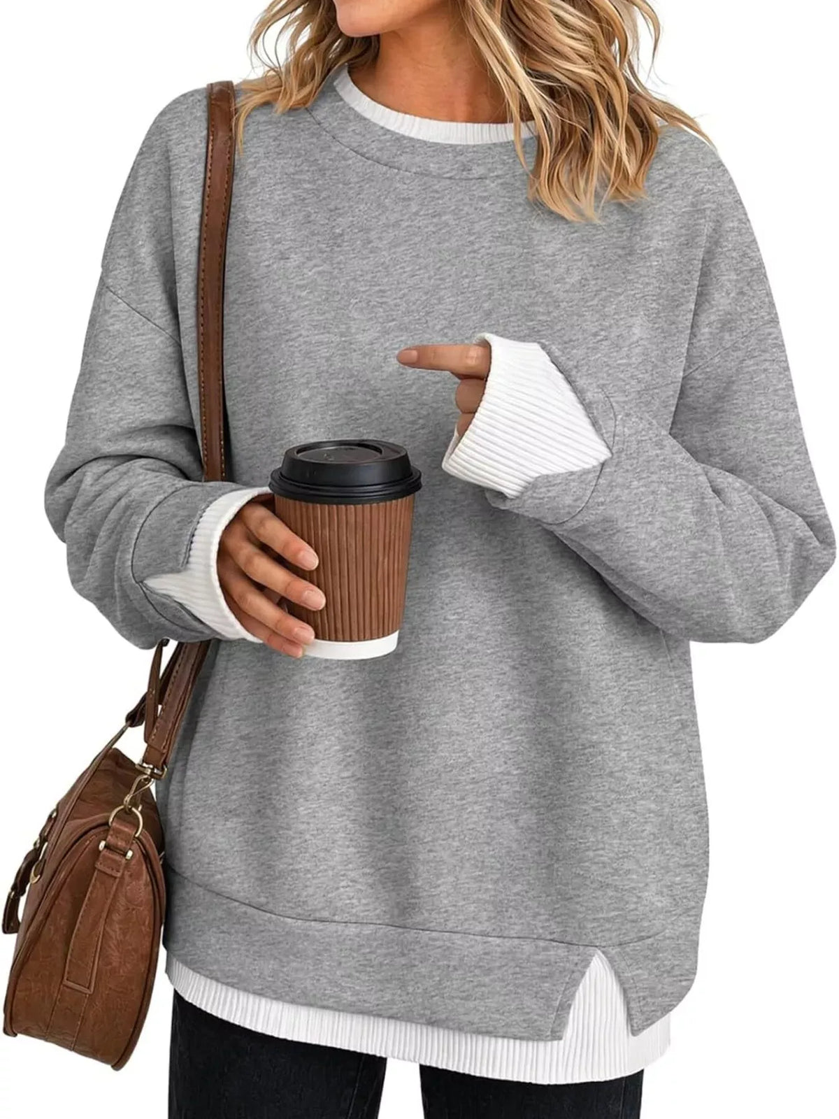 CONTRAST-TRIM CREWNECK SWEATSHIRT The Nichole Collection - Official Site
