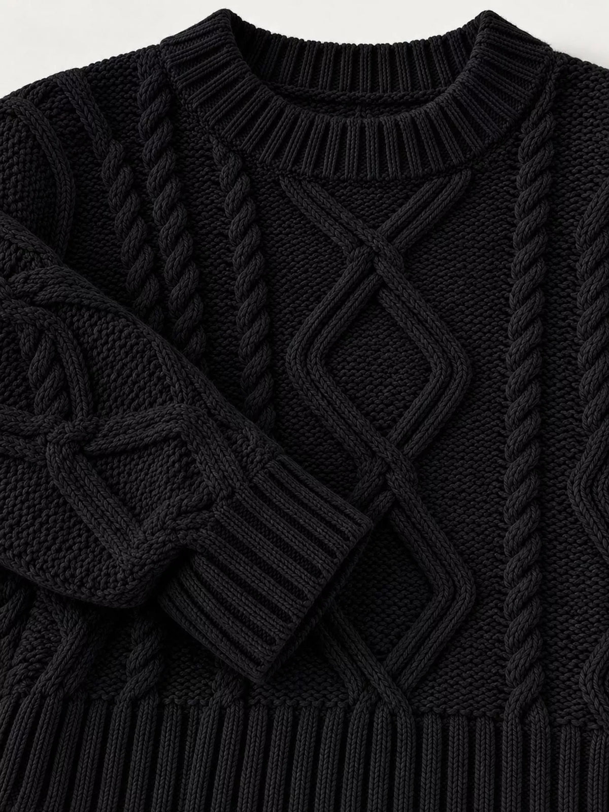Cable-Knit Round-Neck Sweater The Nichole Collection