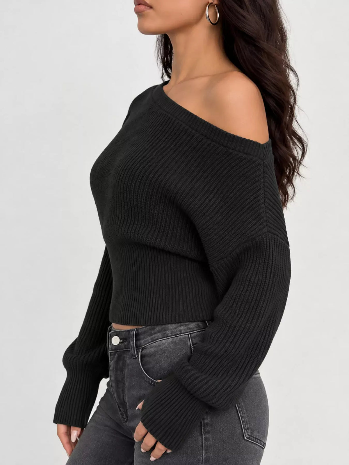 One-Shoulder Ribbed Knit Sweater The Nichole Collection