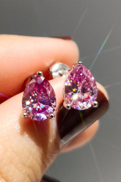 2 Carat Teardrop Moissanite Platinum-Plated Stud Earrings Pink / One Size The Nichole Collection