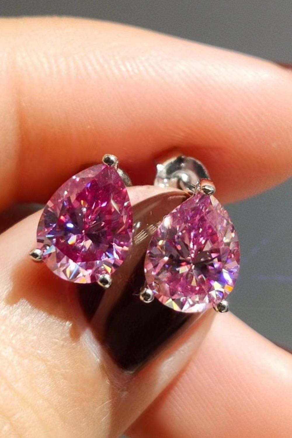2 Carat Teardrop Moissanite Platinum-Plated Stud Earrings Pink / One Size The Nichole Collection