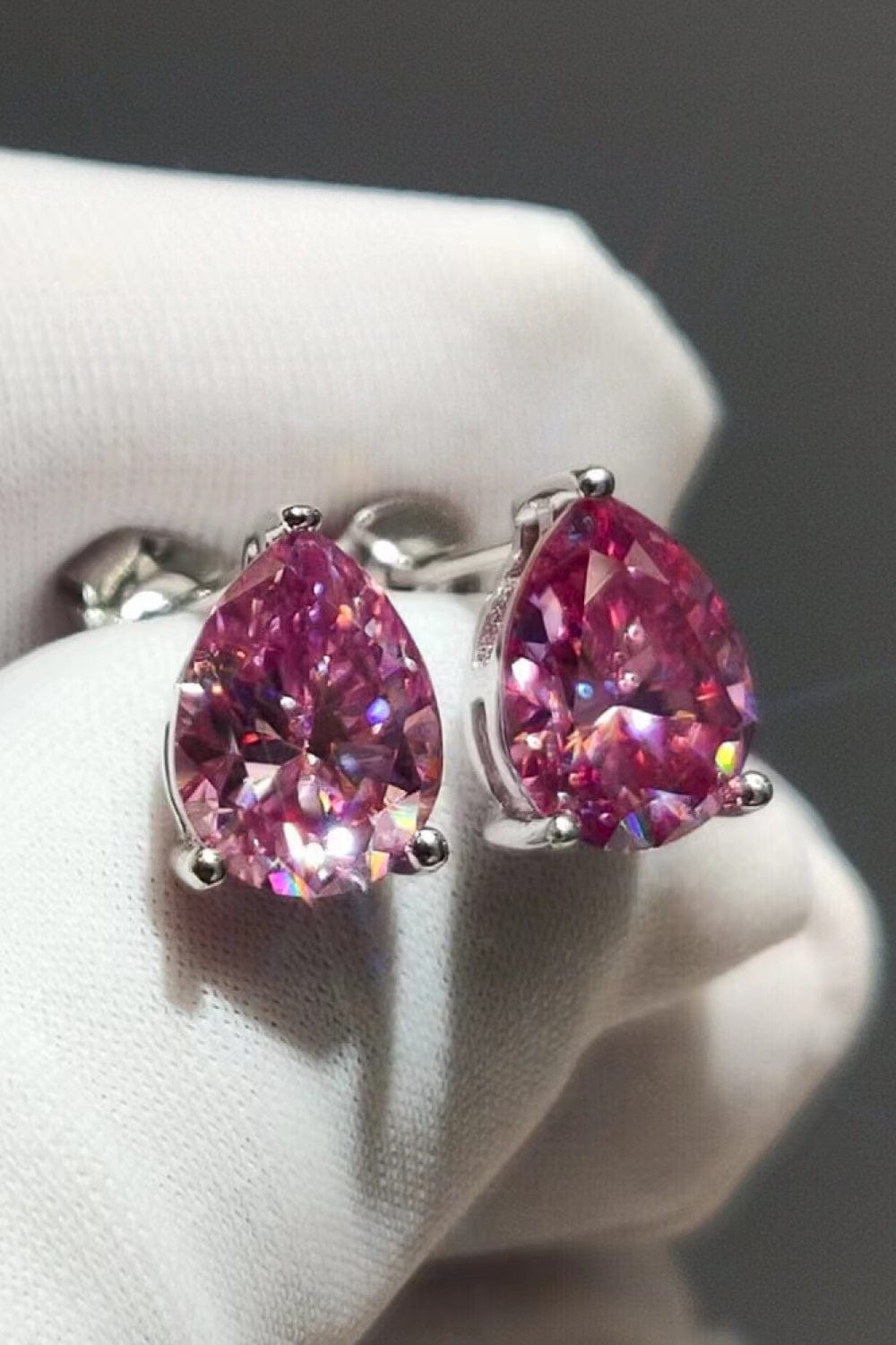 2 Carat Teardrop Moissanite Platinum-Plated Stud Earrings Pink / One Size The Nichole Collection
