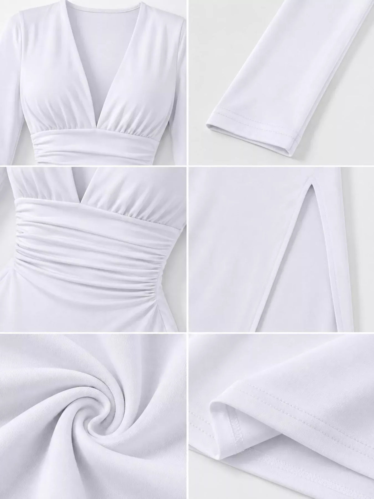 Long-Sleeve Deep V-Neck Ruched High-Slit Bodycon Dress The Nichole Collection - Official Site