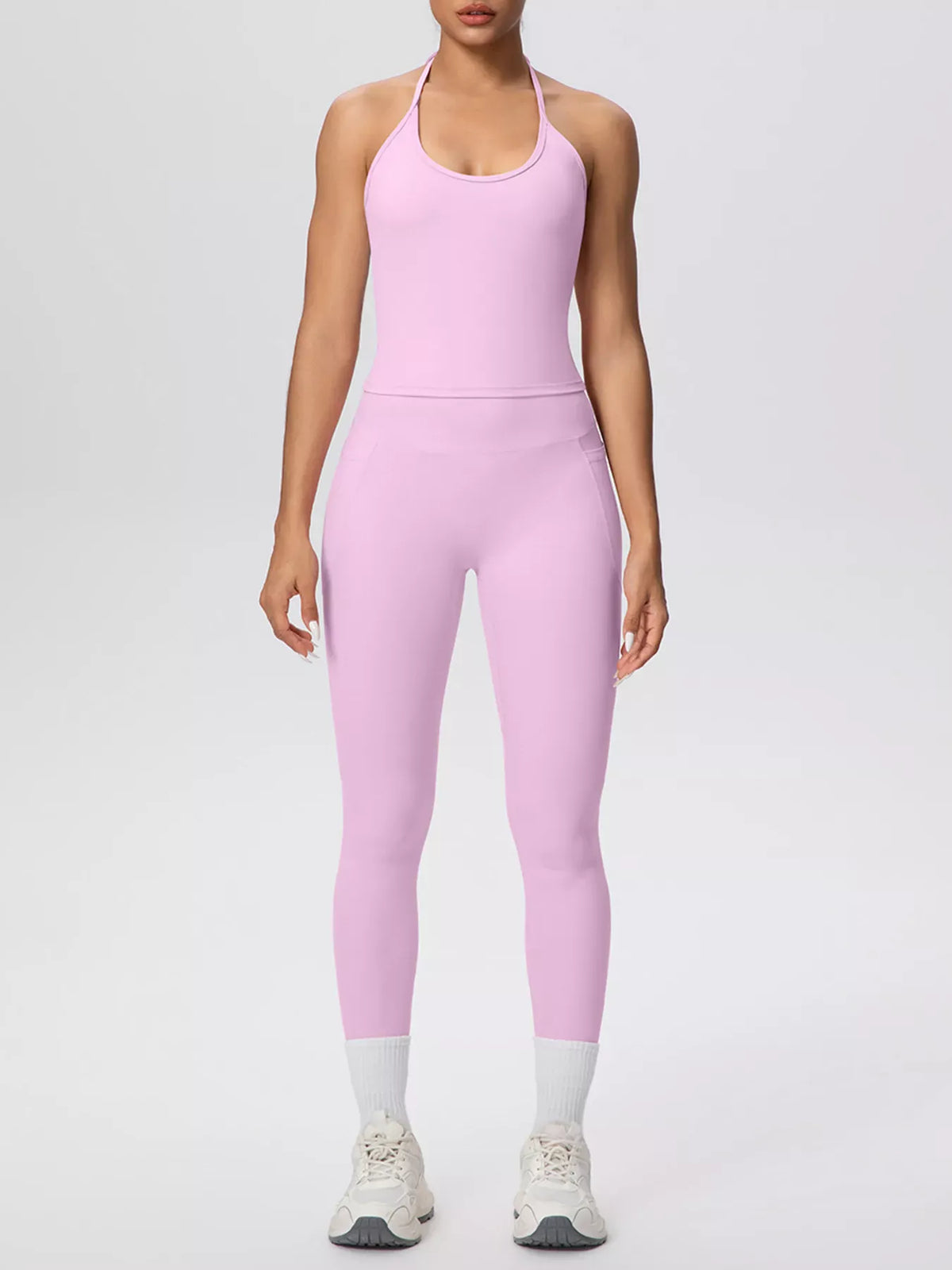 Halter-Neck Cami and High-Waisted Leggings Active Set The Nichole Collection - Official Site